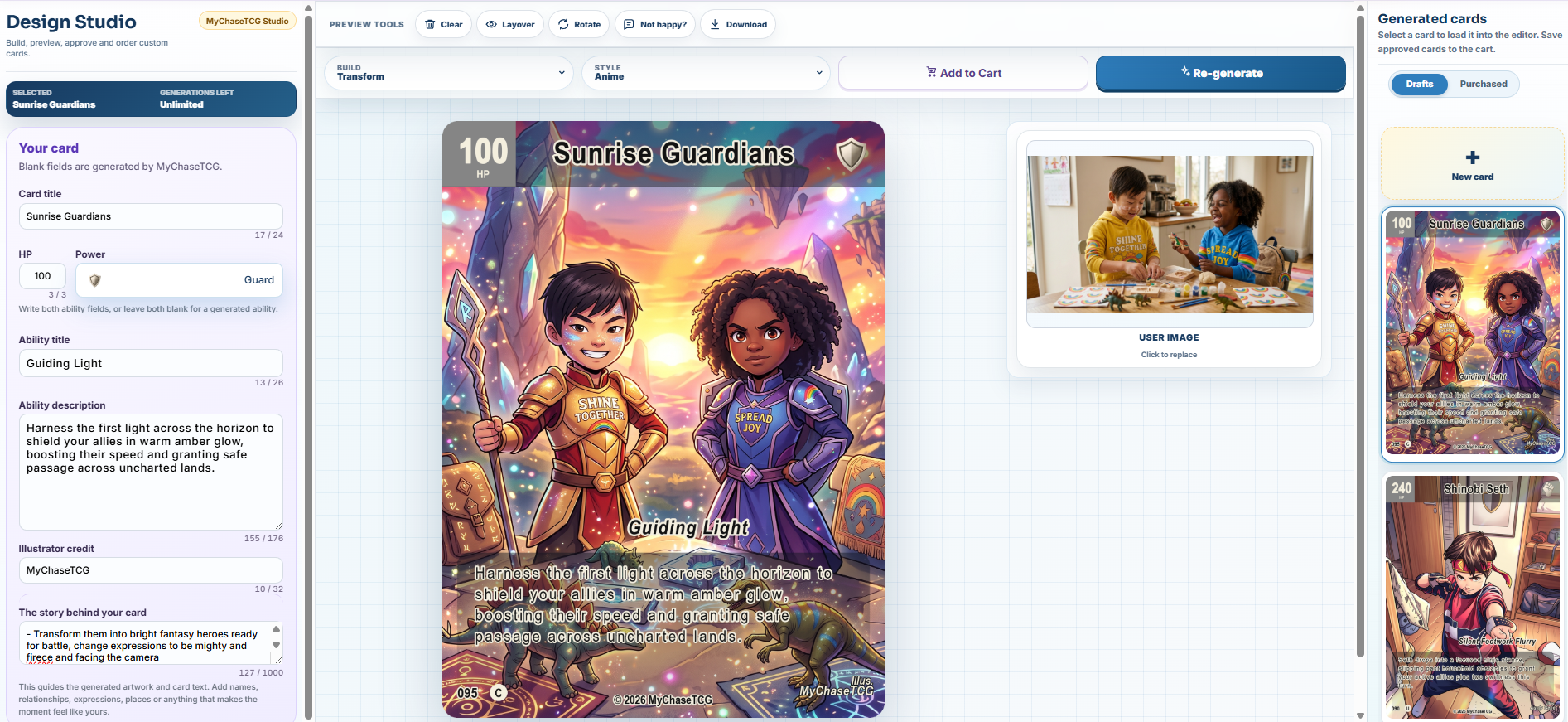 MyChaseTCG design studio editor